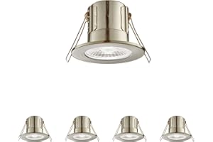 NATIONAL LIGHTING Fire Rated Downlights, Brushed Chrome Slimline Bathroom/Shower IP65 Waterproof Ceiling Lights, LED Cool White 4000K, 4W 500 Lumens, 60 Degree Beam Angle, Long-Life 30,000 Hours - Pack of 4