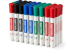 Amazon Basics Low-Odor Dry Erase Whiteboard Markers, Fine Tip, 4 Assorted Colors, 36 Count