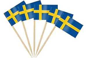 AhfuLife 100/200 st tandpetarflaggor, cocktailpinne flagga för nationaldag smörgås mat cupcake toppers servis, VM-festtillbehör, pub, kungligt evenemang dekor (Sverige, 100 st)