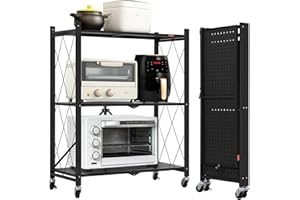 DEANIC Pliable Etagere Rangement à 3 Niveaux, Chariot à roulettes Cuisine, Etagere Rangement Garage (Noir)