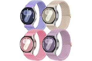 SOLOLUP 4 Pcs Bracelets Nylon Tressés pour Samsung Galaxy Watch 7/6/5/4/FE 40mm 44mm/Watch 6 Classic 43mm 47mm/5 Pro 45mm/4 Classic 42mm 46mm，20mm Élastique Ajustable Sports Bracelet pour Femme Homme