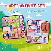 TOX TOYS 2 Set - 32 Par&ccedil;a Mutfak ve Yatak Odası Ke&ccedil;e Cırtlı Aktivite Sayfası - &Ccedil;ocuk Etkinlik, Eğitici Oyuncak