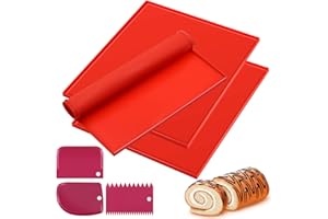 GOTDYBST 3 Pièces Tapis Silicone Patisserie,Moule Genoise Livré Avec Trois Grattoirs,Rouleau Suisse Plaque Silicone Patisserie,Revêtement Antiadhésif,Convient Pour La Cuisine, La Pâtisserie, Les Biscuits