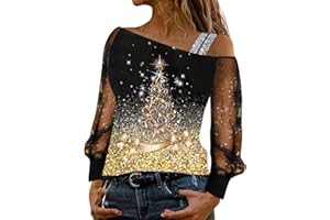 CHENSIYU Glitzer Oberteile Damen Sexy, Lässig Pailletten Oberteile Sexy Tshirt Netz Langarm Einfarbig Shirt Rundhals Bluse Frauen Sommer Party Tunika Tops