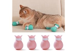 ANNCHILIO 4 Stück Anti-Kratz-Stiefel - Katzenschuhe aus Silikon mit verstellbarem Pfotenschutz zum Baden, Rasieren, Untersuchen und Behandeln von Katzen.(gepudert)