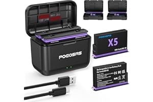 POEOSAS 360 X5 Akku für insta360 x5, 2-Pack 2850mAh X5 Akkus mit Type-C Fast Dual Charger Kompatibel mit Insta360 X5 Action Kamera Akkus und Ladegerät
