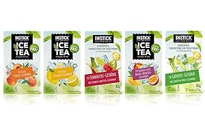 INSTICK Boisson instantanée sans sucre | Lot 5-5 paquets de 12 sachets chacun pour 12x0,5L | différentes sortes de thé glacé | boisson en poudre - végétalienne, faible en calories, avec vitamine C