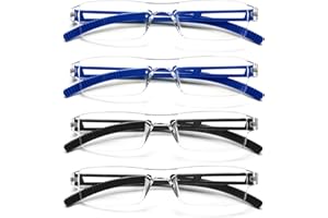 ‎MMOWW MMOWW 4er Pack randlose Lesebrille für Damen und Herren mit klarer rechteckigem Blaulicht-Blockierbrille (2 Schwarz+2 Blau, 1,5)