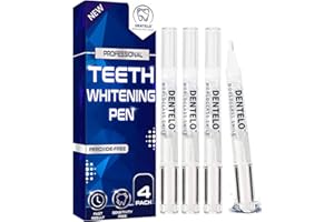 DENTELO Teeth Whitening Pen (4 Pens) - 30+ Uses, Non-Sensitive - Removes Years of Stains - Safe for Enamel – 100% Natural Formula, Dentist Formulated, Non-Toxic, Easy to Use, Travel-Friendly