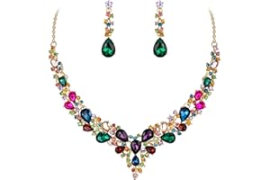 Ever Faith Wedding Bridal Crystal Teardrop Cluster Statement Necklace Dangle Earrings Jewellery Set for Women