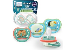Philips Avent ultra air Day & Night Schnuller – kiefergerecht geformtes Design, für Babys, 6–18 Monate, leuchtet im Dunkeln, weicher, symmetrischer Silikonsauger, BPA-frei, 4er-Pack, SCF087/27