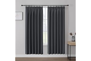 Joydeco Tende Termica Isolante Oscuranti per Interni Freddo e Caldo per Finestra Binario con Ganci Fettuccia da Camera Letto Soggiorno Grigio Scuro 2 Pezzi L117 x A183 cm