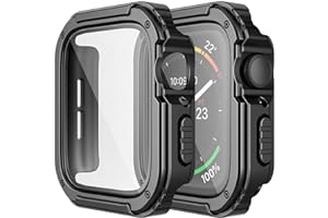 Adepoy 2 Pack Rugged Case Compatible for Apple Watch 42mm Series 3/2/1 with Tempered Glass Screen Protector, Military All Around Hard TPU Protective Cover Case Shockproof Bumper for iWatch Men 42mm