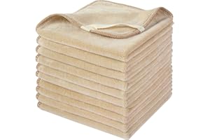 SINLAND Pack of 10 Microfibre Face Cloths Washable Make-Up Wipes Quick Drying Wash Cloths Absorbent Face Cleansing Wipes Soft Make Up Remover Cloths 30.5 x 30.5 cm Cream