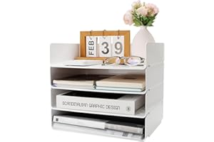 Aevcvok 4 Pezzi Vaschetta Porta Documenti Ufficio Impilabile, Portadocumenti da Scrivania Bianco in PET, A4 Vassoio Porta Documenti, Organizzatore Scrivania per Documenti Libri Rivista