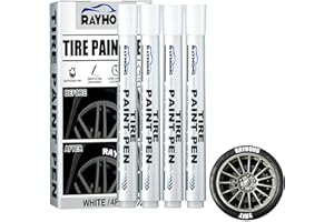 Bavokon 4 Pcs Marcatore per pneumatici per auto, colore bianco, pennarello per pneumatici, impermeabile, per moto, pedalo, pneumatici per biciclette, pennarello bianco per pneumatici