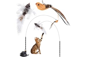 SZSIQI 2 Set Katzenspielzeug Selbstbeschäftigung, Interaktives Katzenspielzeug Intelligenz Katzen Spielzeug mit Vogel Federn, Katzenspielzeug Angel, Katzenangel Stabil mit Saugnapf Cat Toys Federspielzeug