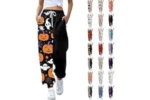 Cocila Womens Halloween Sweatpants Funny Fresh Pumpkin Ghost Printed Casual Sport Holiday Long Trousers Elastic High Waisted Gym Athletic Joggers Pants Oversized with Pockets
