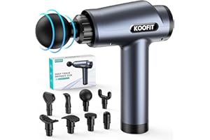 KOOFIT Pistola de Masaje Muscular, Potente Pistola Masajeadora Muscular con 30 Niveles Ajustables, 8 Cabezales de Masaje, Pistola Masaje Profesional con Pantalla Táctil LCD, Tipo C Massage Gun