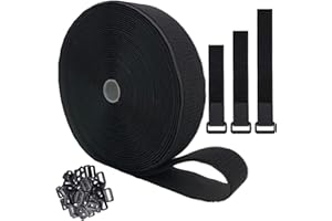AABDTYYD Kabelbinder Wiederverschließbar,Frei Zuschneidbar 2.5cm Breit,12m Klettband mit 100 Schnalle,Kabel Klettbinder Klettverschluss Band Schwarz,klett kabelbinder für Home Office Büro und Garten.