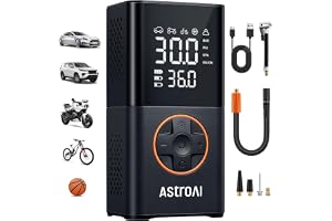 AstroAI Compresseur à Air Portatif L7, Gonfleur Pneus Voiture sans Fil | Compresseur à Air pour Voitures, Vélos avec Batterie Rechargeable 4000 mAh et Lumière LED pour Vélos, Motos, Boules