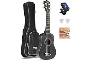 MAX UKEY Ukulele Komplett Set inkl. Plektren, digitalem Stimmgerät und Tasche, 21" mini Gitarre, Ukulele Erwachsene mit Zubehör für Anfänger, Soprano, 4 Nylon Saiten, 12 Bünde - Schwarz