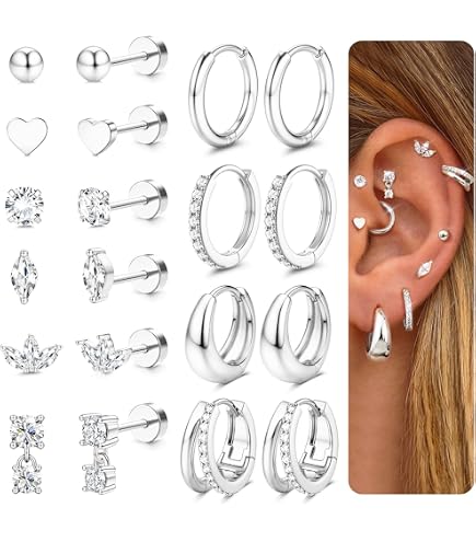 KALVICA 13 Paia Set Orecchini Donna Placcati In Oro 14K Anallergici Acciaio Inossidabile Cerchio Piccoli Dorati Orecchini Donna Set Piercing Orecchio Set Di Gioielli