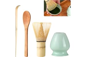 DUBUOZA 4 Piezas Batidor Bambu te Matcha,Batidor de Matcha,Accesorio para la Ceremonia Japonesa del Matcha,Herramientas Tradicionales de Fabricación de té, Utensilios de té Ideales (Verde)