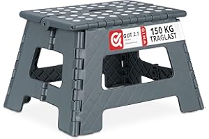 Relaxdays Sgabello Pieghevole M, Trasportabile, da Viaggio e Bagno, per Bambini, Fino 150 kg Plastica 22cm, Grigio Scuro, 22 cm