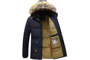 ANUFER Hommes Thermique Hiver Veste Parka Doublure épaisse en Peluche Coton Rembourré Manteau avec Capuche de Fourrure Détachable