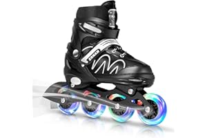 ERNAN Patins à Roues alignées, réglables et Lumineux pour Enfants, garçons et Filles, Patins à roulettes pour Enfants, Jeunes, débutants