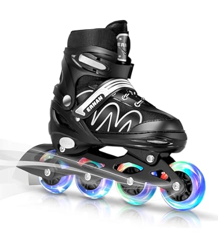Patins à Roulettes Pour Enfants Pour Garçons Filles Débutants Bambins, Patins à Roulettes Ajustables Avec Toutes Les Roues Lumineuses Pour Les Enfants Petits Grands (Noir Blanc, S