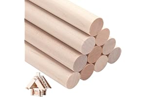 NANXJIUR 10 Pcs Wooden Dowel Rods Sticks Round Wood Dowels, 1.6x30cm Unfinished Hardwood Sticks, Macrame Dowel Wooden Sticks for Craftfor Arts and DIYers, Tiered Cake Support and Wedding Ribbon Wands