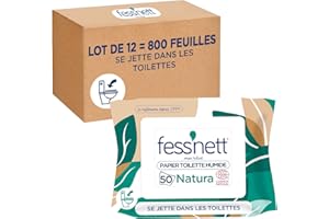 FESS NETT Fess'nett - Papier Toilette Humide Natura x50 Feuilles - Formule Testée Dermatologiquement - 0% Parabène - 0% Phenoxyethanol - Hypoallergénique - Lot de 12