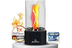 ‎GLANZFEUER Glanzfeuer Bioethanol Tischkamin Outdoor & Indoor inkl. Bio Ethanol - Extra Lange Brenndauer - Tischfeuer Deko - Tisch Kamin Feuer Set - Garten & Deko Geschenk