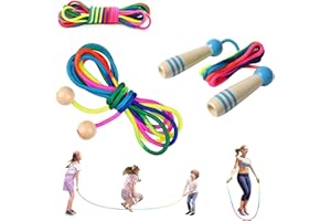 CHANURAE Skakanka dla dzieci, zestaw 3 szt., regulowana skakanka dla chłopców i dziewczynek, 4, 5, 6, 7, 8, 9, 10 lat, kolor tęczy, długość 5 m, skakanka o długości 2,5 m, z drewnianym uchwytem + gumowy