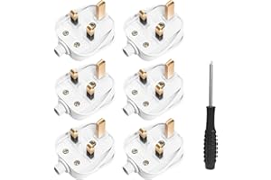 HITRENDS UK 3 Pin Plug 13A Fused Mains Plugs, 250V UK Plug Safety Plug with Cord Grip Rewireable White Plug for home and workplace, 6 pack, White