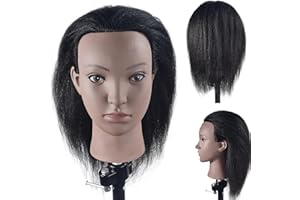 RUISIMEI Cabeza de Entrenamiento 100% Cabello Humano Cabeza de Maniquí de Cosmetología Cabeza de Muñeca Maniquí (Incluye Soporte de Mesa)