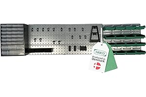 raaco Start set 1, Mur d'Outils avec Panneau Perforé + Porte-Outils + Boîtes de Rangement Visserie + Casiers à Tiroirs pour Système d'Organisation d'Atelier, 186,6 x 44 cm, Stable & de Haute Qualité