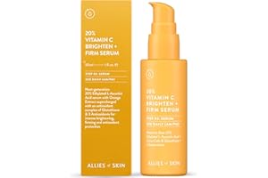 Allies of Skin 20% Vitamin C Brighten + Firm Serum: 20% Ethylated L-Ascorbic Acid + Orange Extract Complex. Waterless & Antioxidant. Firms & Intensely Brightens. For Smooth, Elastic Skin.30 ml