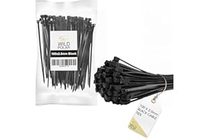 Wild Polar Strong Self-Locking Cable Ties Black - Pack of 100 Nylon Small Zip Ties for Cable Management - Durable Plastic Ties for Home, Office & Outdoor, 100mm x 2.5mm