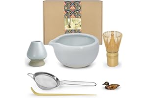 Artcome Kit de ceremonia de matcha para ceremonia de té japonesa, cuenco con boquilla de vertido, batidor, cuchara de té, colador de polvo matcha, juego de té matcha para hacer Usucha, Koicha y Matcha