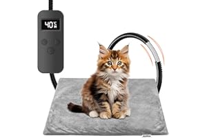 ASSTIKOO Tappetino Riscaldante per Gatti Cani, 45 * 45cm Tappeto Riscaldante per Gatti Cani con 12 Timer& 6 Livelli Temperatura da 30-55℃, Tappetino Termico Gatto Anti-morso Impermeabile