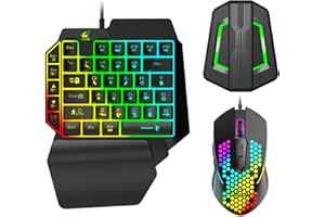 URCHOICELTD Teclado para juegos con cable Sensación mecánica Teclado retroiluminado arcoíris +Ratón USB ultraligero para juegos +Convertidor con retroiluminación LED para Nintendo Switch/Xbox/ PS4/PC (Negro)