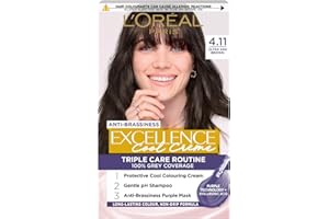 L'OREAL PARIS L'Oréal Paris Excellence Cool Crème Permanent Hair Dye, Radiant At-Home Hair Colour with up to 100% Grey Coverage, Pro-Keratin, Up to 8 Weeks of Colour, Colour: 4.11 Ultra Ash Brown