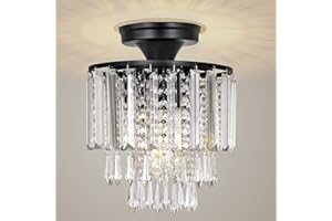 FRIDEKO HOME Frideko Black Flush Ceiling Light - Ceiling Lights Living Room, Semi-Flush Crystal Chandelier Light Fitting Ceilings for Bedroom, Kitchen, and Hallway