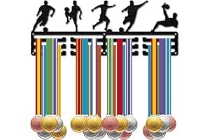 CREATCABIN - Soporte para Medallas de Fútbol, Soporte para Exhibición de Medallas de Jugador de Fútbol Deportivo, Soporte para Colgar En la Pared, Soporte para Medallas de Madera Negra para Juegos, Co