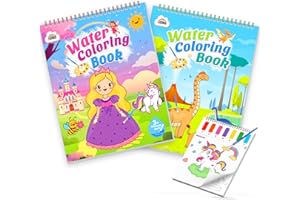 ZMLM 2 Libri Dipingi con Libro da Colorare ad Acqua per Bambini Piccoli, Libro di Pittura ad Acquerello con Pennello, Libro Magico da Colorare Acqua per Bambini 3-8 Anni -Dinosauri e Principessa