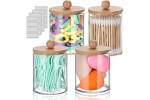 WACAR Qtip Dispensador de soporte, tarros de boticario con tapas, soporte de bolas de algodón acrílico, soporte de punta Q, dispensador de recipientes transparentes para hisopo de algodón