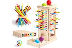 AKOKIE Juguetes Niños 3 4 Años Juegos de Mesa, 3-en-1 Juguetes Montessori con 40 Palitos de Madera, Dados y 5 Bolas de Colores Torre de Madera Juegos Educativos Cumpleaños Regalo Niña Niño 3 4 5 6 Años